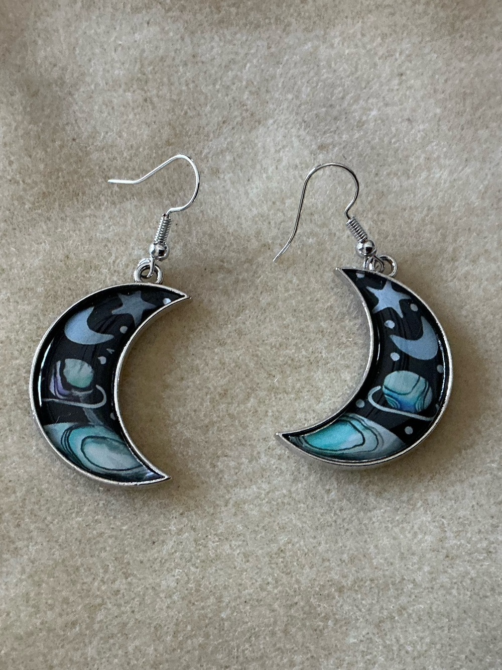Crescent Moon Dangle Earrings in Black and Teal - Women Jewelry